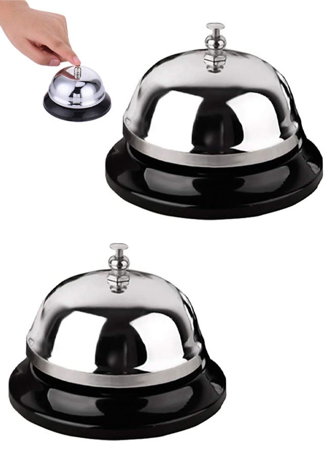 2 Packs 3.3 Inch Diameter with Metal Anti-Rust Construction, Desk Bell for Hotels, Schools, Restaurants, Reception Areas, Hospitals, Warehouses(Silver) - Image 1